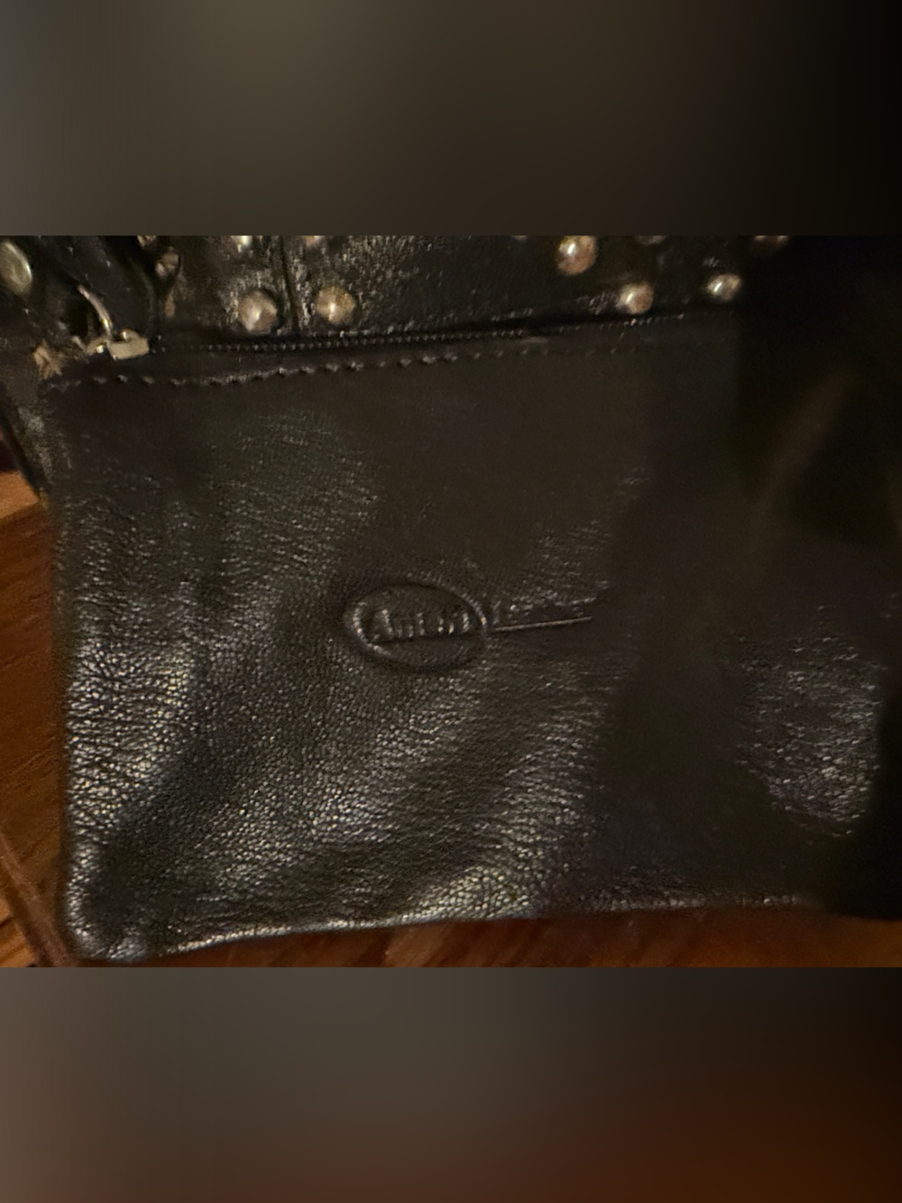 Studded Black Leather Tote Bag with Wristlet - Picture 2 of 6